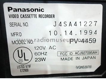 Panasonic - Omnivision - Video Cassette Recorder PV-4459; Panasonic, (ID = 1820499) Sonido-V