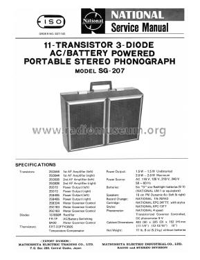 Portable Stereo Phonograph SG-207; Panasonic, (ID = 3008490) Ton-Bild