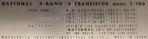 National All Transistor All Wave 4-Band 9-Transistor T-100; Panasonic, (ID = 629951) Radio