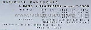National Panasonic World-Wide 4-Band 9-Transistor T-100D; Panasonic, (ID = 623952) Radio