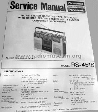 AM/AM Stereo Cassette Tape Recorder RS-451S; Panasonic, (ID = 1526372) Radio