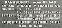 Solid State FM-AM 2-Band 9-Transistor RF-648; Panasonic, (ID = 653395) Radio