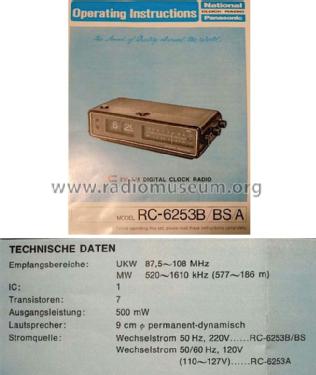 FM-AM Clock Radio RC-6253B; Panasonic, (ID = 1215805) Radio
