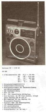 National Panasonic GX600 5 Band RF-1150 Radio Panasonic, | Radiomuseum