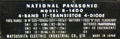 National Panasonic 4 Band 11 Transistor R-1400; Panasonic, (ID = 844383) Radio