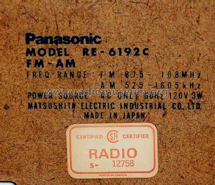 RE-6192 & RE-6192C; Panasonic, (ID = 777861) Radio