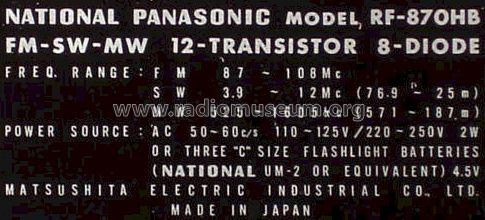 RF-870HB; Panasonic, (ID = 537664) Radio