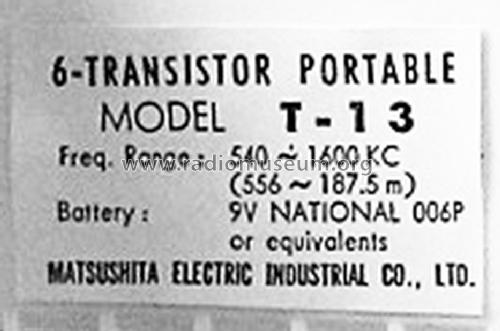 Matsushita 6 Transistor T-13; Panasonic, (ID = 1412305) Radio