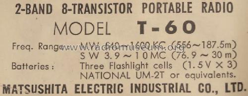 National 2 Band 8 Transistor T-60; Panasonic, (ID = 599393) Radio