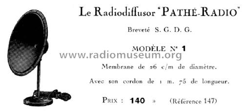 Radiodiffusor Modèle No. 1; Pathé Radio, Pathé (ID = 1959476) Speaker-P