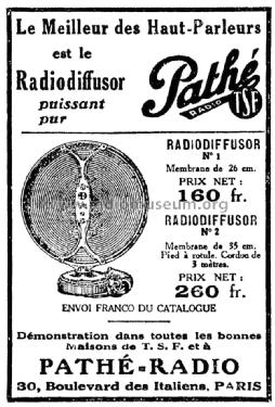 Radiodiffusor Modèle No. 2; Pathé Radio, Pathé (ID = 1959484) Speaker-P