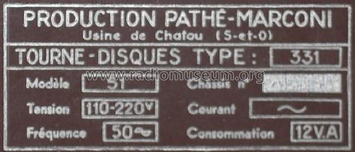 Tourne-Disques 331 Modèle 51; Pathé-Marconi, Les (ID = 483913) R-Player