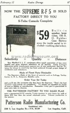 Supreme R-F 5 ; Patterson Radio Co. (ID = 1898048) Radio