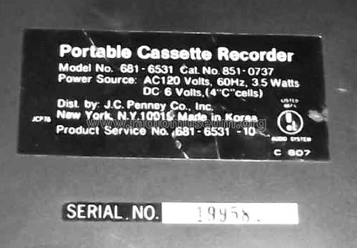 Portable Cassette Recorder 681-6531 Cat.No. 851-0737; JCPenney, Penney's, (ID = 1460257) R-Player