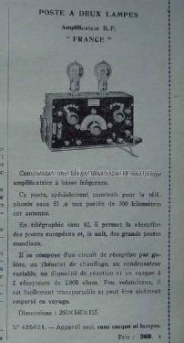 Récepteur Amplificateur BF à 2 lampes 'France' No. 1101; Péricaud, G. et A. P (ID = 1671867) Radio