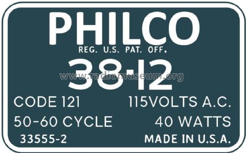 38-12C ; Philco, Philadelphia (ID = 2786914) Radio