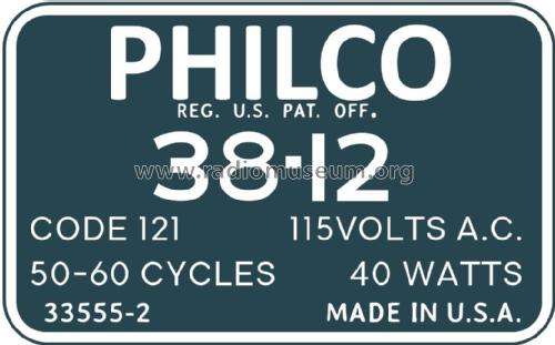 38-12C ; Philco, Philadelphia (ID = 2787360) Radio