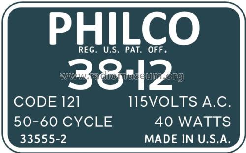 38-12CB ; Philco, Philadelphia (ID = 2786912) Radio