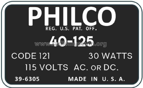 40-125C ; Philco, Philadelphia (ID = 2787512) Radio