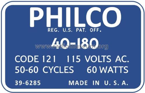 40-180XF ; Philco, Philadelphia (ID = 2787515) Radio