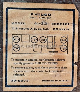 41-221C ; Philco, Philadelphia (ID = 2714119) Radio