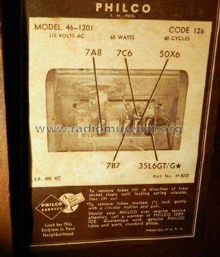 46-1201 Code 121; Philco, Philadelphia (ID = 2917474) Radio