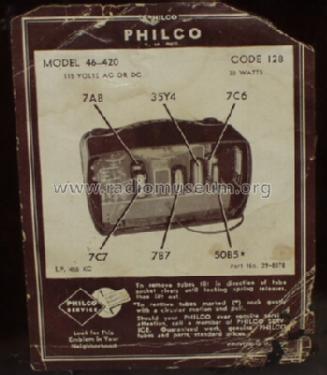 46-420 Code 128; Philco, Philadelphia (ID = 92316) Radio