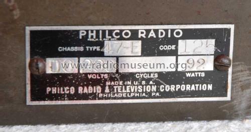 Chassis ch= 47-E Code 125; Philco, Philadelphia (ID = 1612122) Radio