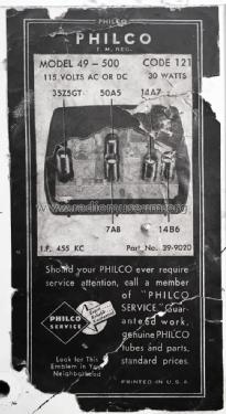 49-500-I ; Philco, Philadelphia (ID = 2436181) Radio