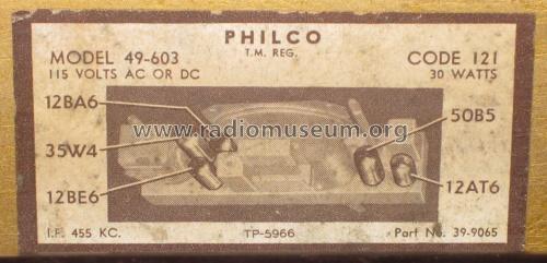 49-603 ; Philco, Philadelphia (ID = 680033) Radio