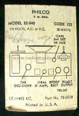52-540-M Code 122 Transitone; Philco, Philadelphia (ID = 138070) Radio
