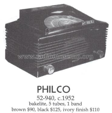 52-940 ; Philco, Philadelphia (ID = 1459116) Radio