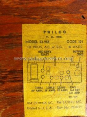 53-958 ; Philco, Philadelphia (ID = 1434214) Radio