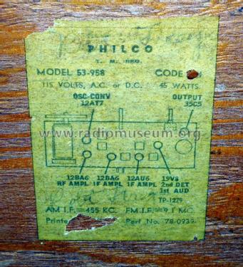 53-958 ; Philco, Philadelphia (ID = 2052795) Radio