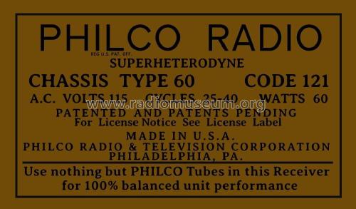 60B Ch= 60; Philco, Philadelphia (ID = 2837835) Radio