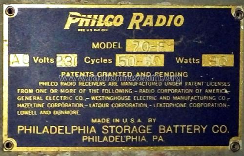 70-E; Philco, Philadelphia (ID = 2264501) Radio