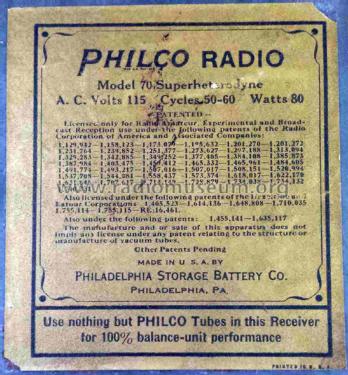 70A Baby Grand; Philco, Philadelphia (ID = 1790675) Radio