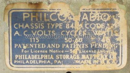 84B ; Philco, Philadelphia (ID = 545773) Radio