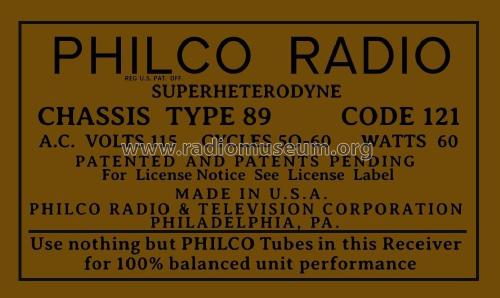 89B ; Philco, Philadelphia (ID = 2837843) Radio