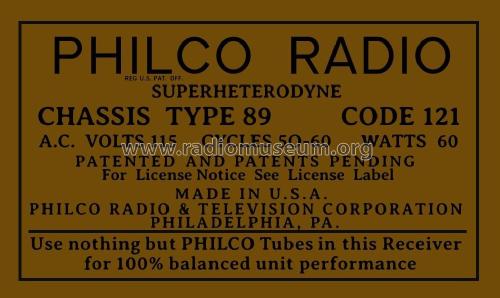 89L ; Philco, Philadelphia (ID = 2837838) Radio