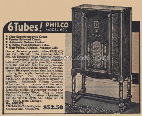 89L ; Philco, Philadelphia (ID = 2145105) Radio