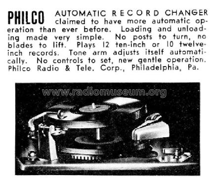Automatic Record Changer ; Philco, Philadelphia (ID = 1102210) Sonido-V