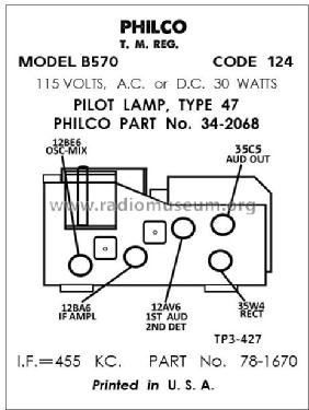 B570 Code 124; Philco, Philadelphia (ID = 2896450) Radio