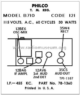 B-710 Code 121; Philco, Philadelphia (ID = 2979378) Radio