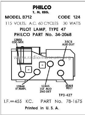 B-712 Code 121; Philco, Philadelphia (ID = 2915823) Radio