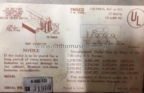 D-655 Code 123 ; Philco, Philadelphia (ID = 2555166) Radio
