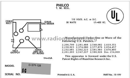 D-579 55-579; Philco, Philadelphia (ID = 3004353) Radio
