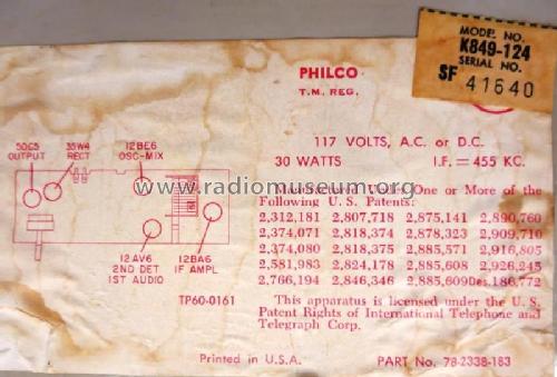 K-849 ; Philco, Philadelphia (ID = 2439692) Radio