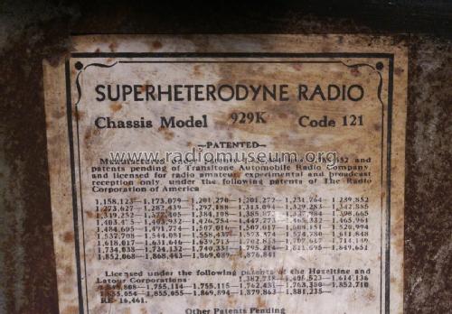 Transitone 929K Code 121; Philco, Philadelphia (ID = 1509067) Car Radio