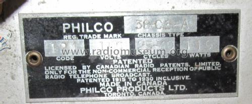38-C3 Code 121; Philco Products Ltd. (ID = 1406443) Radio
